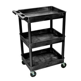 Tray Top Shelf 3 Shelf Plastic Utility Cart 24x18 4" Casters