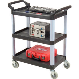 Service Cart w/3 Shelves, 200 lb Capacity, 33-1/2"L x 16-3/4"W x 36-3/4"H, Black