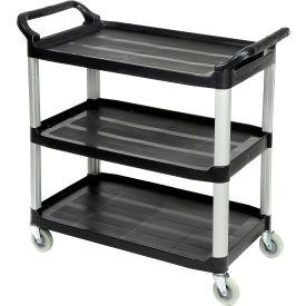 Service Cart, Aluminum Posts, 3 Shelf, 40-1/2"Lx19-3/4"W, Black
