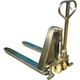 Manual High-Lift Skid Truck, Stainless Steel, 2200 lb. Capacity, 27"W x 46"L Forks