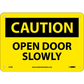 Safety Signs - Caution Open Door Slowly - Rigid Plastic 7"H X 10"W