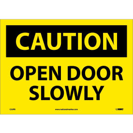 Safety Signs - Caution Open Door Slowly - Vinyl 10"H X 14"W