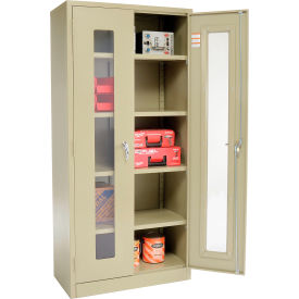 Clear View Storage Cabinet, 36"W x 18"D x 78"H, Unassembled, Tan