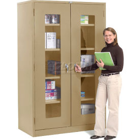 Clear View Storage Cabinet, 48"W x 24"D x 78"H, Assembled, Tan