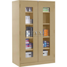 Clear View Storage Cabinet, 36"W x 18"D x 78"H, Assembled, Tan