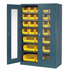 Locking Storage Cabinet Clear Door, 48"Wx24"Dx78"H, 29 Yellow Bins, Assembled