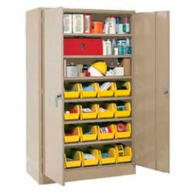 Locking Storage Cabinet, 48"W x 24"D x 78"H, 24 Yellow Bins, Unassembled