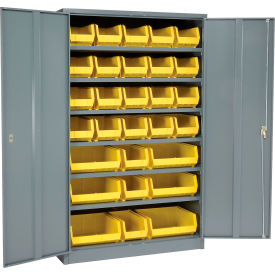 Locking Storage Cabinet, 48"W x 24"D x 78"H, 29 Yellow Bins, Assembled
