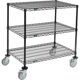 3 Shelf Shelf Cart, Black Epoxy, 48"W x 36"D x 40"H, Poly Casters, 4 Swivel, 2 Brake