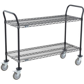 2 Shelf Utility Cart, Black Epoxy, 48"W x 18"D x 39"H, Poly Casters, 4 Swivel, 2 Brake