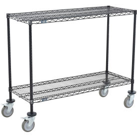 2 Shelf Shelf Cart, Black Epoxy, 30"W x 18"D x 40"H, Poly Casters, 4 Swivel, 2 Brake