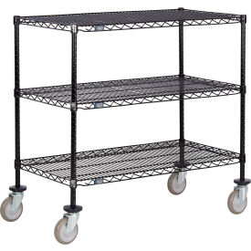 3 Shelf Shelf Cart, Black Epoxy, 72"W x 21"D x 40"H, Poly Casters, 4 Swivel