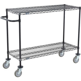 2 Shelf Push Cart, Black Epoxy, 42"L x 14"W x 40"H, Poly Casters, 4 Swivel