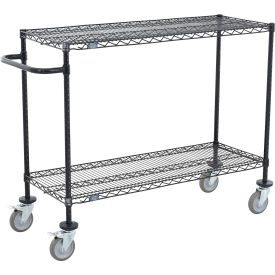 2 Shelf Push Cart, Black Epoxy, 72"L x 14"W x 40"H, Poly Casters, 4 Swivel, 2 Brake