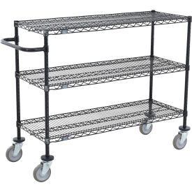 3 Shelf Push Cart, Black Epoxy, 72"L x 18"W x 40"H, Poly Casters, 4 Swivel