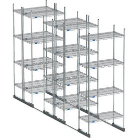 High Density Floor Track Shelving, 5 Unit, Stainless Steel, 72"W x 30"D x 76"H, 17' Length