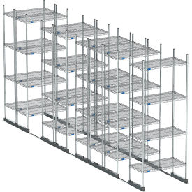 High Density Floor Track Shelving, 8 Unit, Stainless Steel, 72"W x 18"D x 76"H, 15' Length
