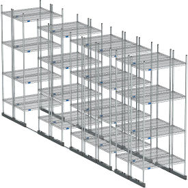 High Density Floor Track Shelving, 9 Unit, Stainless Steel, 60"W x 18"D x 76"H, 17' Length