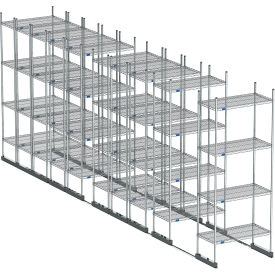 High Density Floor Track Shelving, 10 Unit, Chrome, 48"W x 18"D x 76"H, 18' Length