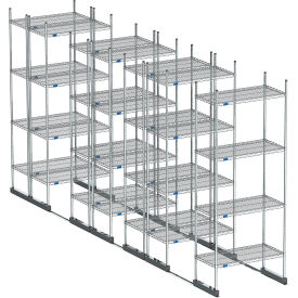 High Density Floor Track Shelving, 7 Unit, Chrome, 48"W x 18"D x 76"H, 14' Length