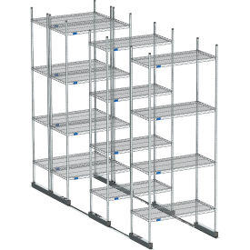 High Density Floor Track Shelving, 4 Unit, Chrome, 36"W x 30"D x 76"H, 14' Length
