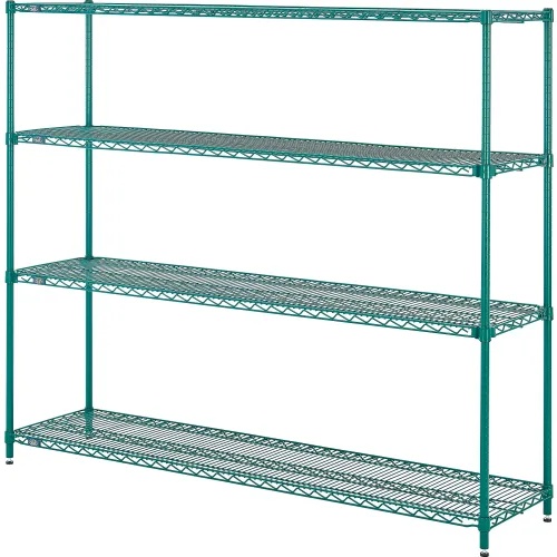 4 Shelf, Poly-Green® Quick Adjust Wire Shelving Unit, Starter, 72"W x 18"D x 74"H