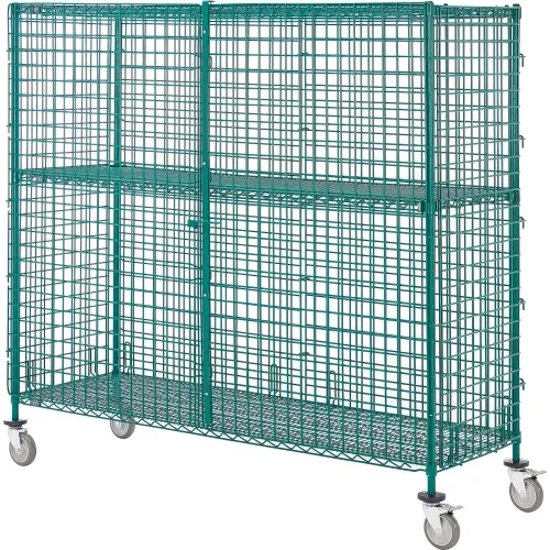 Security Truck, Poly-Green, 1 Shelf, 72"W x 24"D x 69"H, Polyurethane Casters, 2 Brakes