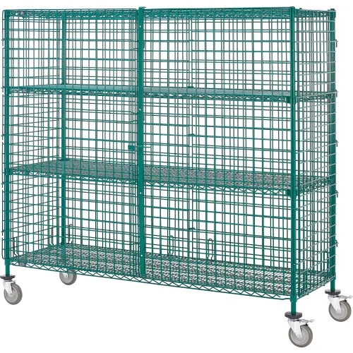 Security Truck, Poly-Green, 2 Shelves, 72"W x 24"D x 69"H, Polyurethane Casters, 2 Brakes