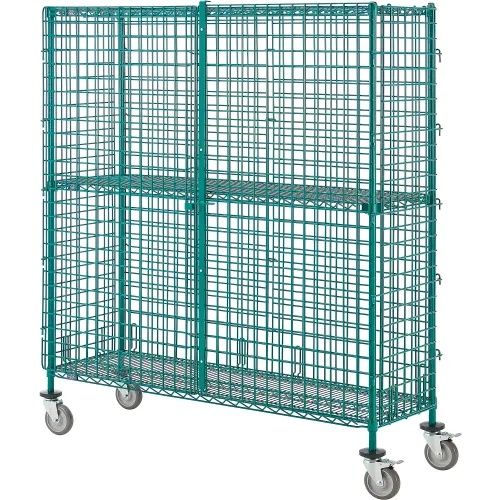 Security Truck, Poly-Green, 1 Shelf, 48"W x 18"D x 69"H, Polyurethane Casters, 2 Brakes