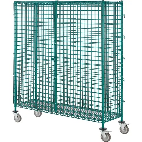 Security Truck, Poly-Green, 60"W x 18"D x 69"H, Polyurethane Casters, 2 Brakes