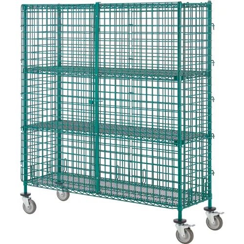 Security Truck, Poly-Green, 2 Shelves, 60"W x 18"D x 69"H, Polyurethane Casters