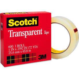 Transparent Tape, 1" x 72yds, 3" Core, Clear