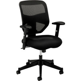 Prominent Mesh High-Back Task Chair, Height-Adjustable Arms, in Black