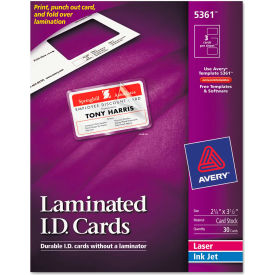 Laminated Laser/Inkjet ID Cards, 2-1/4" x 3-1/2", White, 30/Box