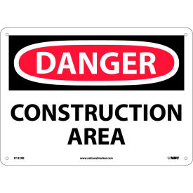 Danger Construction Area Sign, 10" X 14", White/Red/Black