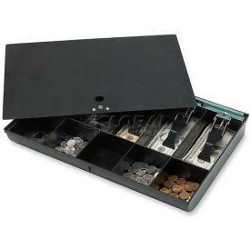 Locking Cover Money Tray with 10 Compartment Tray, 16"W x 11"D x 2-5/16"H, Black