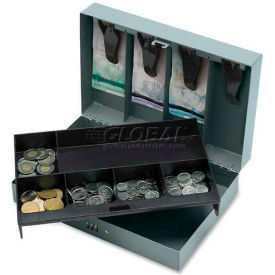 Steel Cash Box with 6 Compartment Tray Combo Lock, 11-1/2"W x 7-13/16"D x 3-5/16"H, Gray