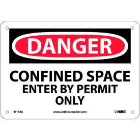 Danger Confined Space Enter By Permit Only OSHA Sign, 7" X 10", White/Red/Black