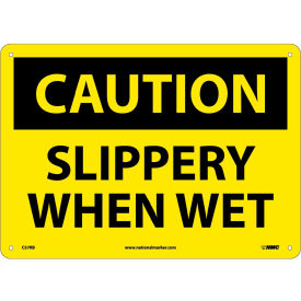 Caution Slippery When Wet OSHA Sign, 10" X 14", Yellow/Black