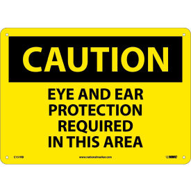 Caution Eye & Ear Protection Required In This Area OSHA Sign, 10" X 14", Yellow/Black