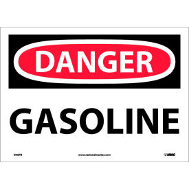 OSHA Sign, Danger Gasoline, 10" X 14", White/Red/Black