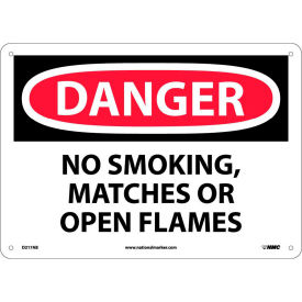 OSHA Sign, Danger No Smoking Matches Or Open Flames, 10" X 14", White/Red/Black