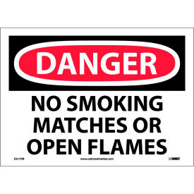 Danger No Smoking Matches Or Open Flames OSHA Sign, 10" X 14", White/Red/Black