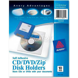 Self-Adhesive Media Holder, 1 CD/DVD Capacity, Clear, 10/Pk