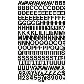 Vinyl Letters & Numbers, 1/2"H, Black, Helvetica Font, 201 Pcs