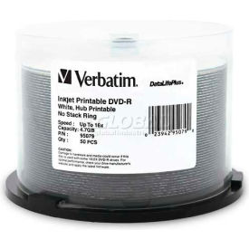 DVD-R, 16X Speed, 4.7GB, Inkjet/Hub Printable,50/Pack, White