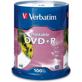 DVD+R, 16X Speed, 4.7GB, Inkjet Printable, 100/Pk, White
