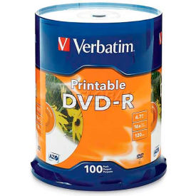 DVD-R, 16X Speed, 4.7GB, Inkjet Printable, Spindle, 100/Pk, White