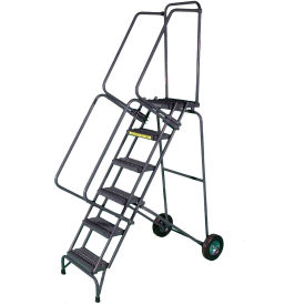 7 Step Steel Fold-N-Store Rolling Ladder Serrated Tread
