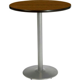 30" Round Bar Height Restaurant Table, Walnut Table/Silver Base